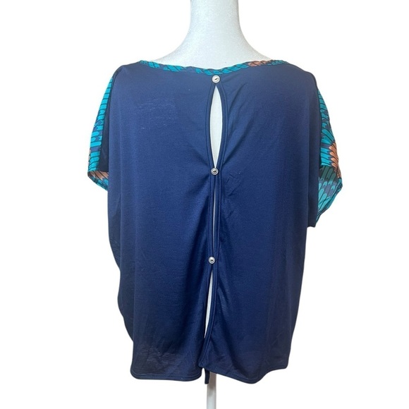 Women’s Geometric Southwestern Silky Blouse Button Back Boxy NEW Sz L Top Boho - Picture 6 of 9
